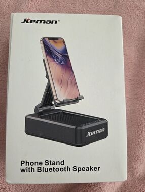 JTEMAN Cell Phone Stand with Bluetooth Speaker,HD Sound Adjustable Phone Holder